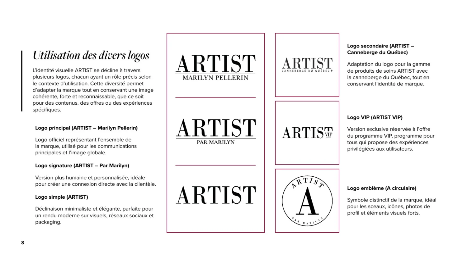 Déclinaisons du logo ARTIST dans le guide des normes