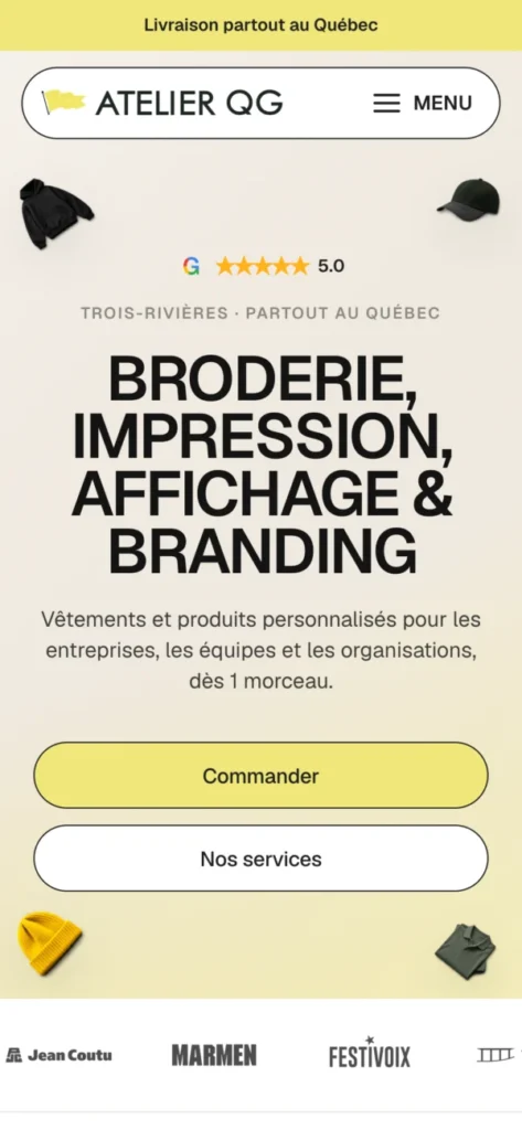 Site de Atelier QG sur téléphone