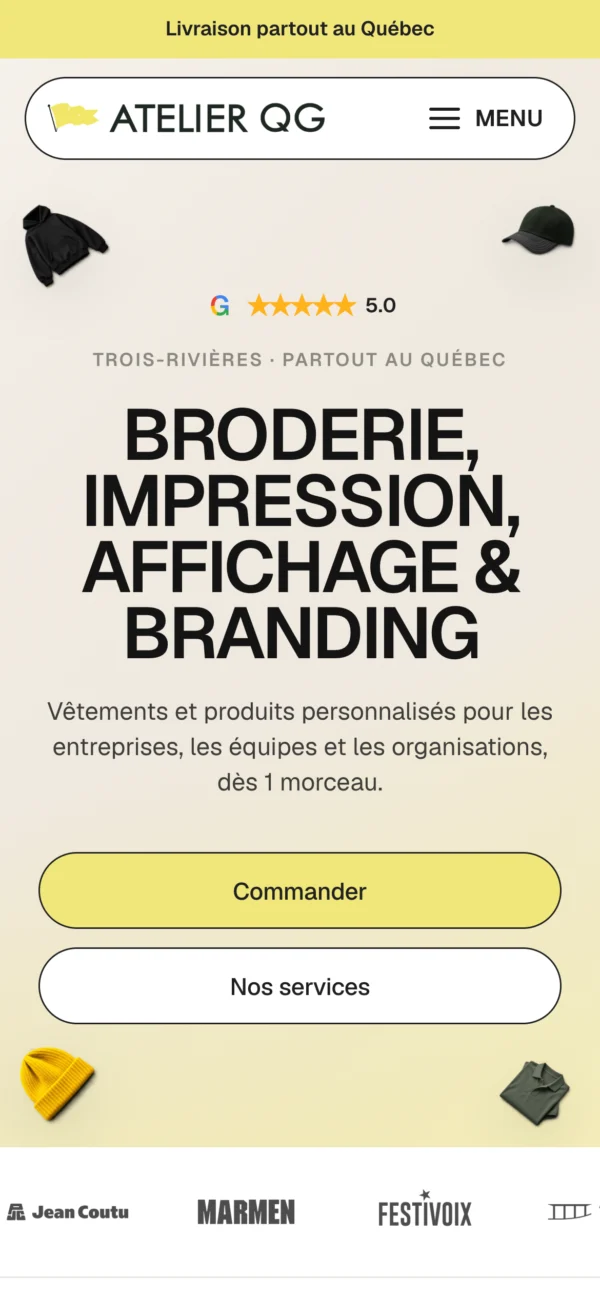 Site de Atelier QG sur téléphone