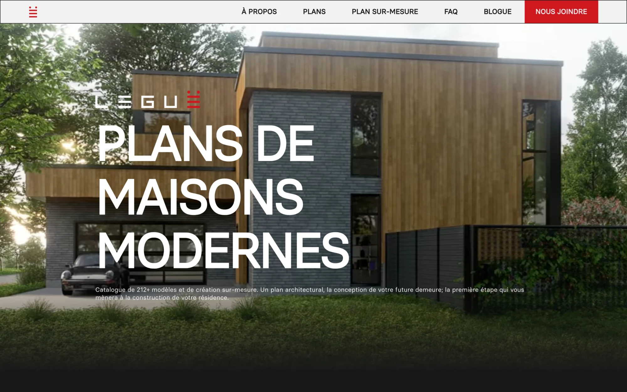 Site de Leguë Architecture sur ordinateur : page d’accueil