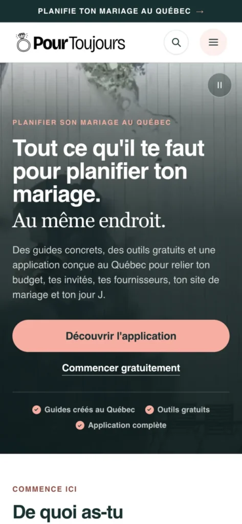 Site de Pour Toujours sur téléphone