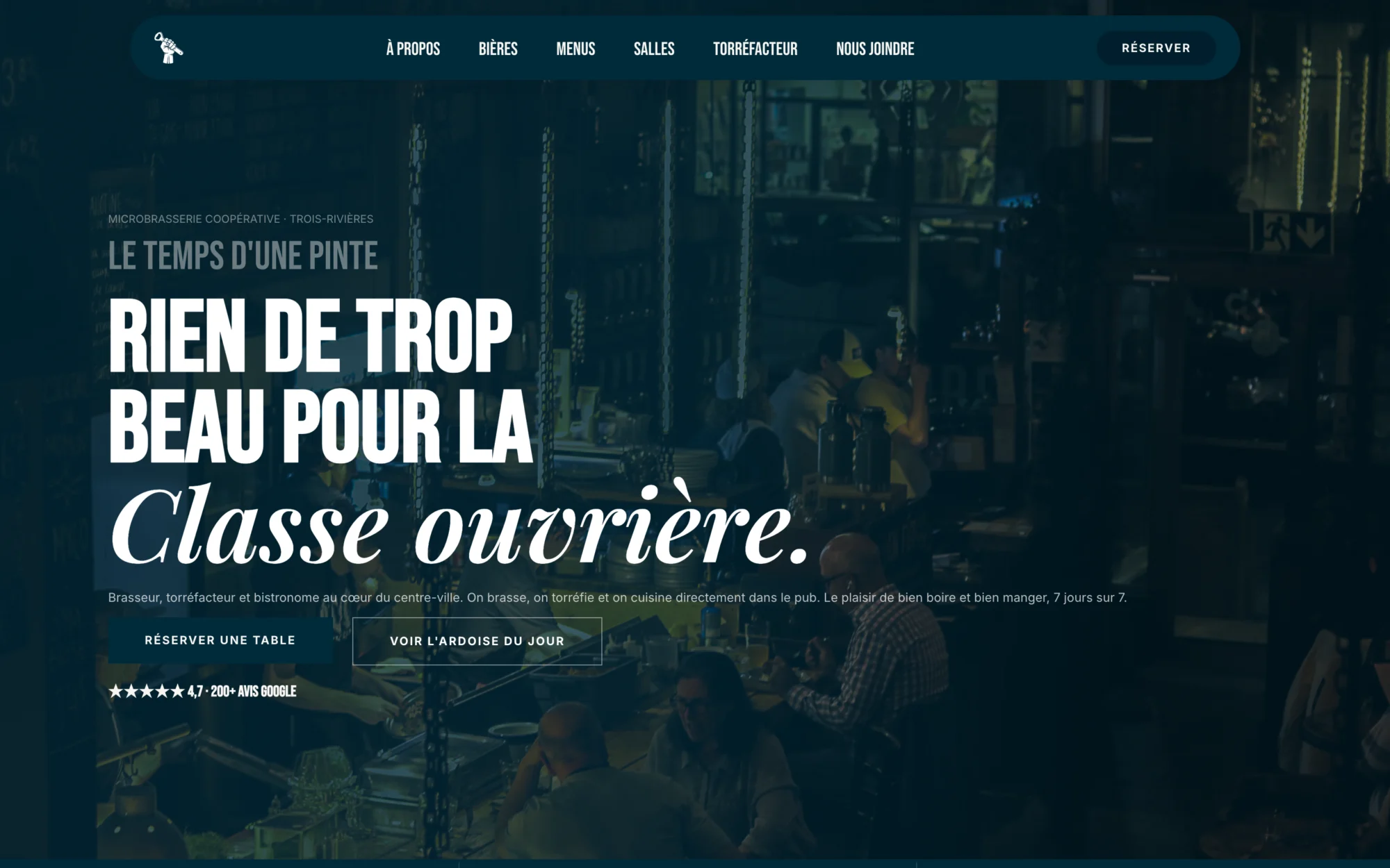 Site de Le Temps d’une Pinte sur ordinateur : page d’accueil